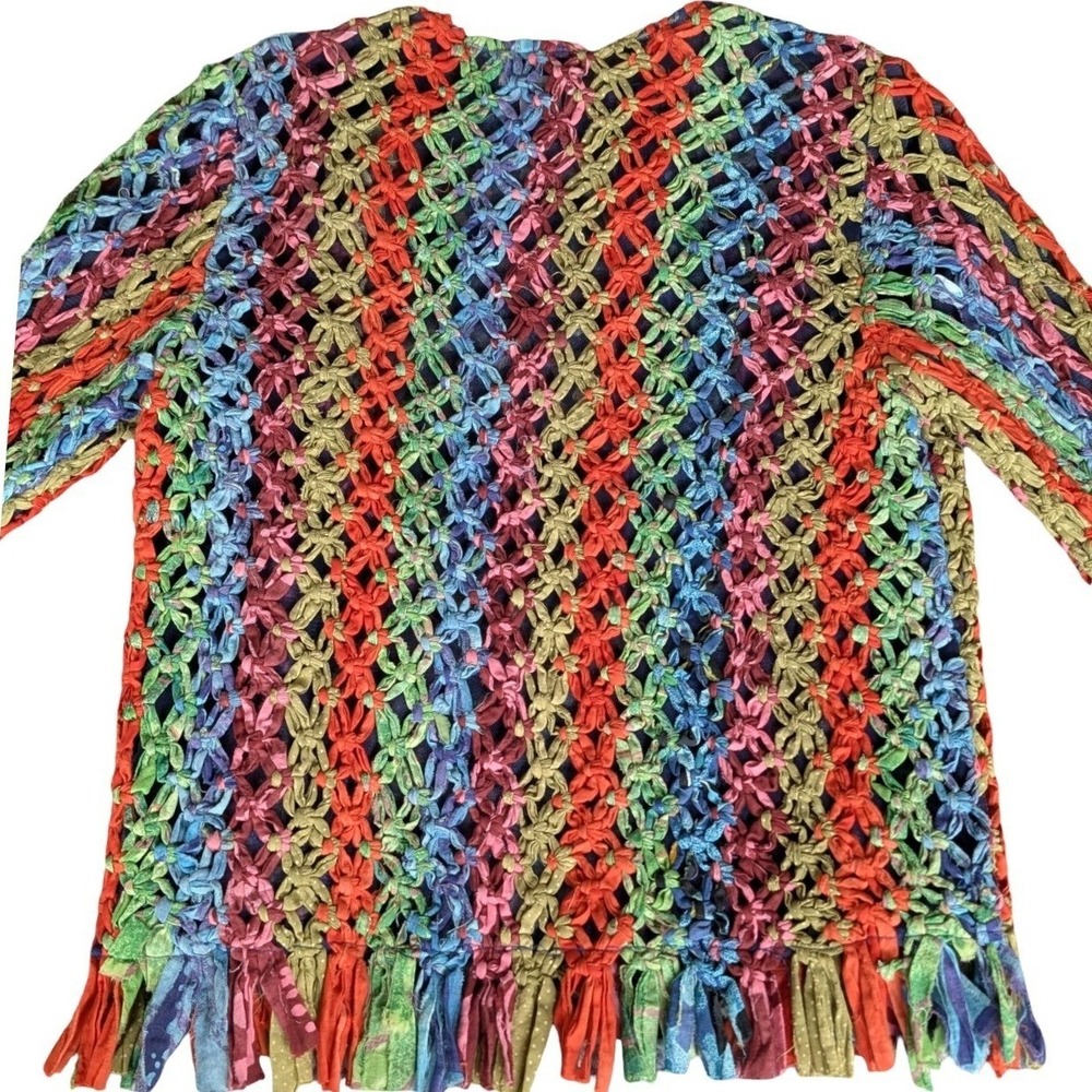 Vintage Sandy Starkman Ribbon Crochet Cardigan Boho Art to Wear India‎ M - Picture 2 of 8